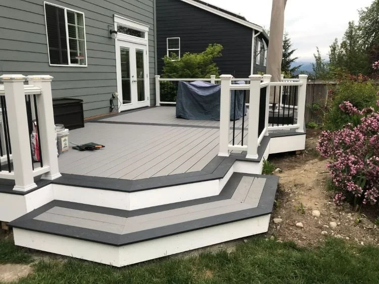 PVC deck replacement in Auburn WA with new stairs and railing system built for durability