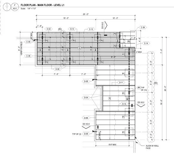 Custom deck design floor plan showing layout, dimensions, and stair placement