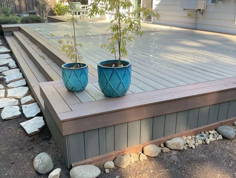 Custom composite deck stairs with two-tone TimberTech decking in Sammamish, WA