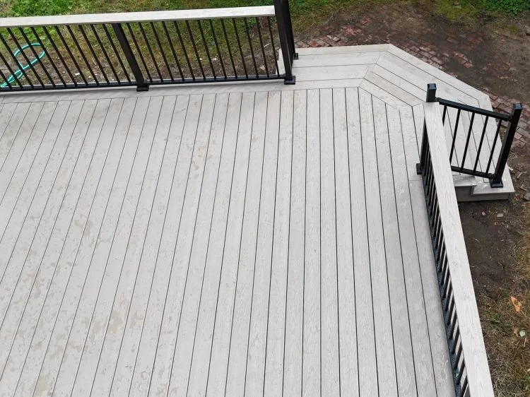 TimberTech Harvest Collection PVC decking in Brown Stone with black aluminum railing, East Hill, Kent, WA