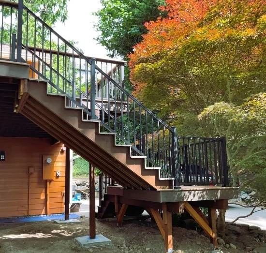 Structural deck construction project with reinforced stairs and multi-level framing in Sammamish, WA