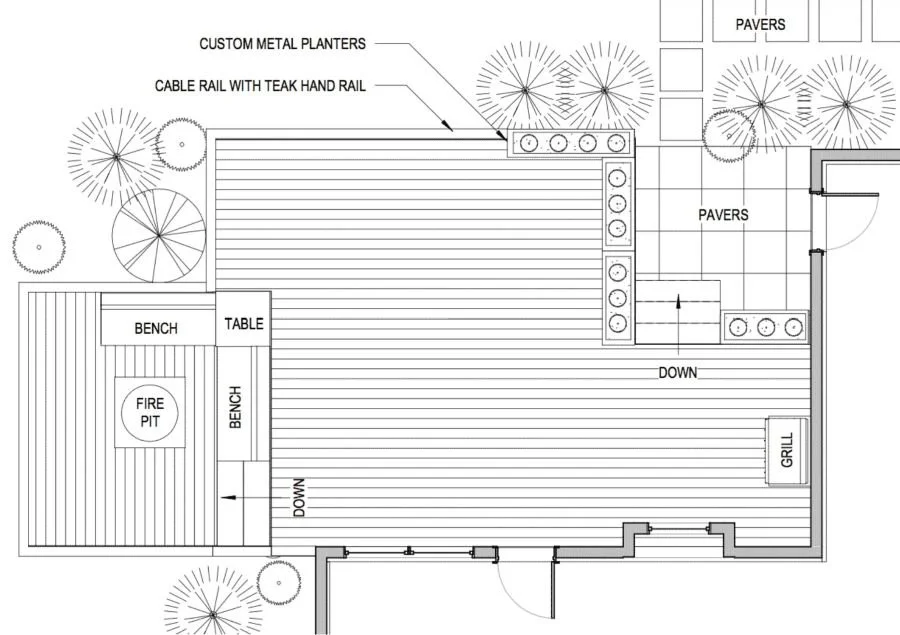 Custom deck design layout plan illustrating space planning and functional zones