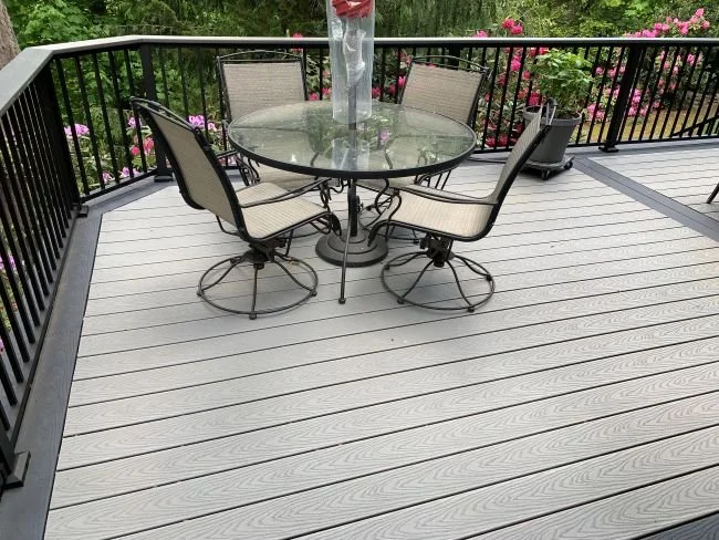 PVC deck with black aluminum railing built by Petra Decks in Newcastle, WA