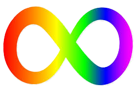 Rainbow infinity symbol representing neurodiversity, supporting individuals with autism and ADHD