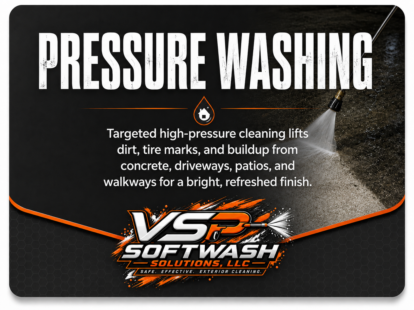 informational website card explaining the process and uses of pressure washing