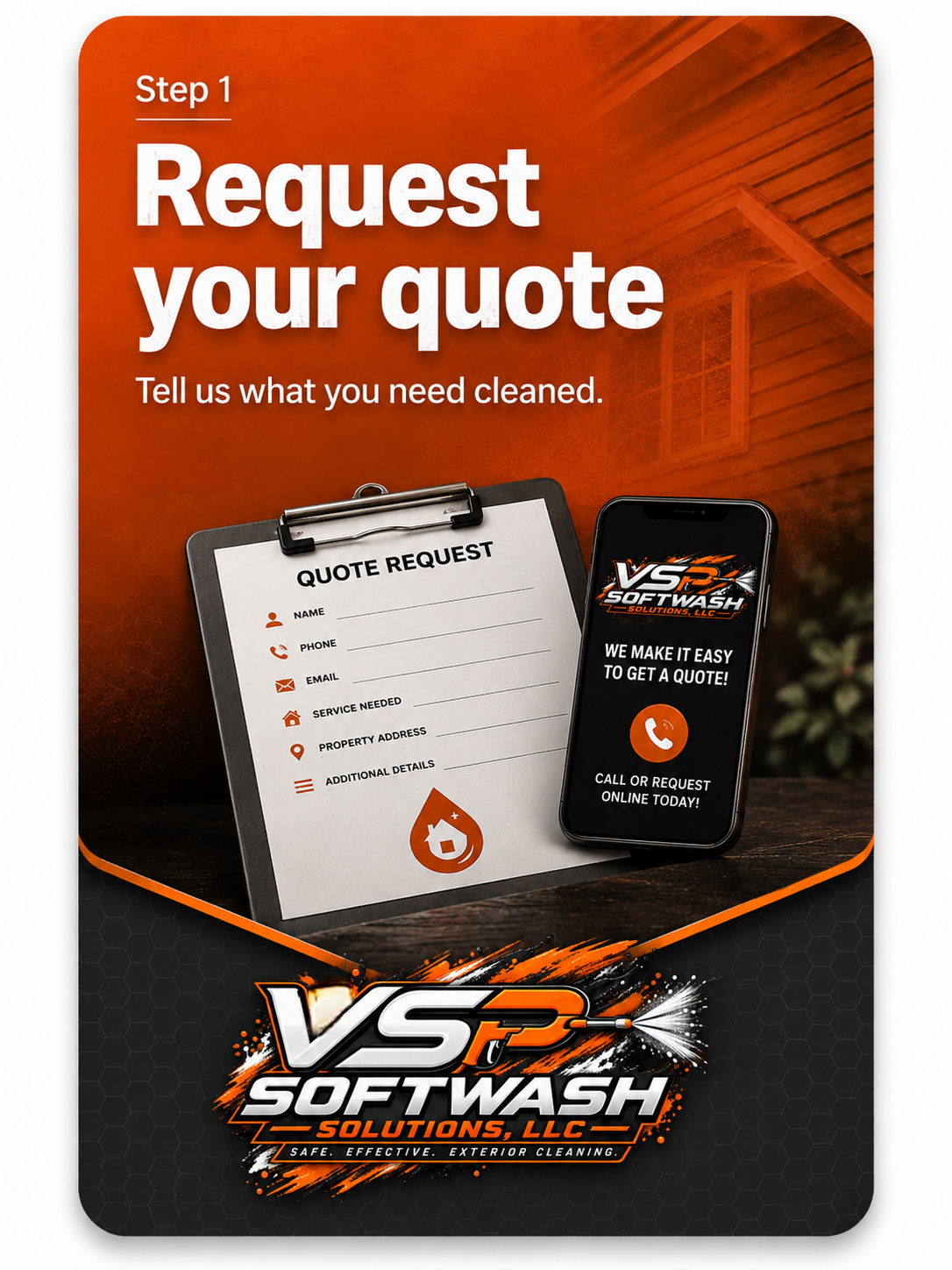 informational card showing step one of our simple service process