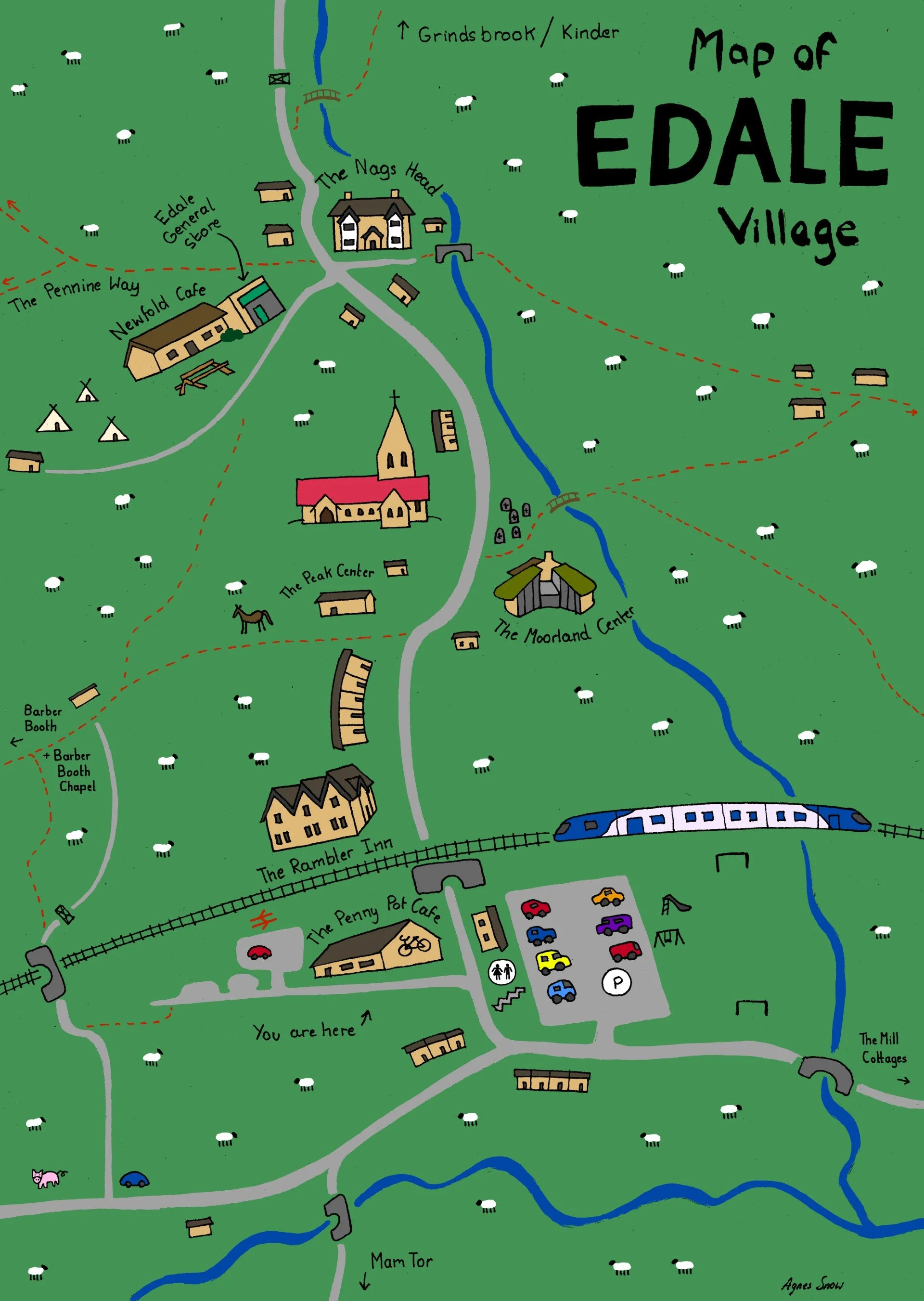 Map of Edale Village - Artwork by Agnes Snow.