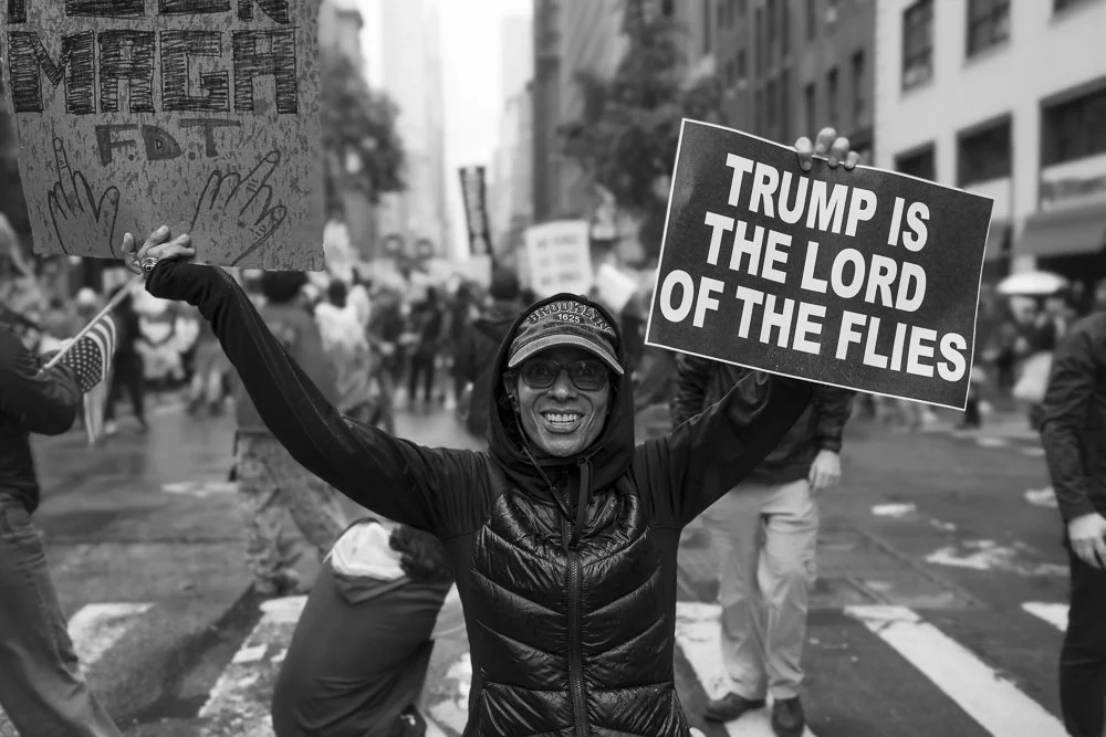 Trump Lord of the Flies (14 June 2025 NYC No Kings! Political Statements series)-2025 International Photography First Place, 2025 PX3 Silver and Bronze