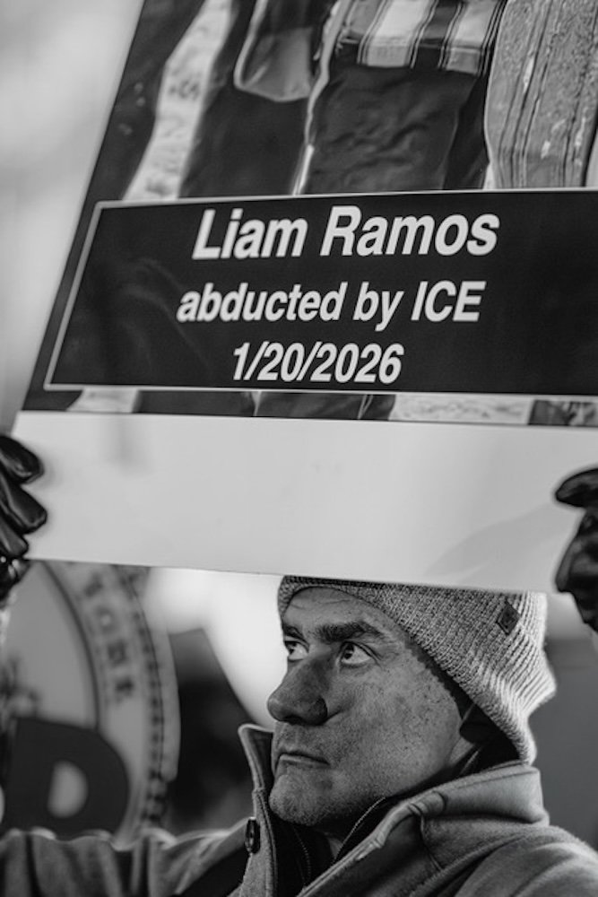 One of many abducted...New York City Protests In Solidarity With Minneapolis Against US Government Anti-Immigrant Terror; 23 January march; 2026 Black and White International Photography Awards Honorable Mention in Photojournalism Category (series of