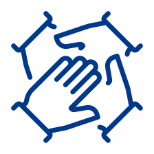 Two hands shaking, surrounded by a square outline with corner lines