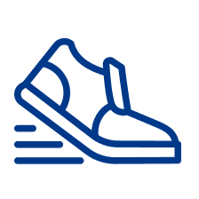 Line drawing of a running sneaker with motion lines