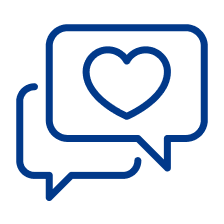 Icon of two speech bubbles, one with a heart inside, representing communication or love