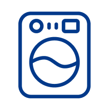 Icon of a washing machine with a circular door and control panel