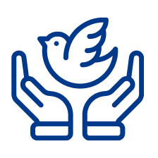 Outline of two hands holding a bird with leaves.