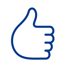 Outline of a thumbs-up icon in blue