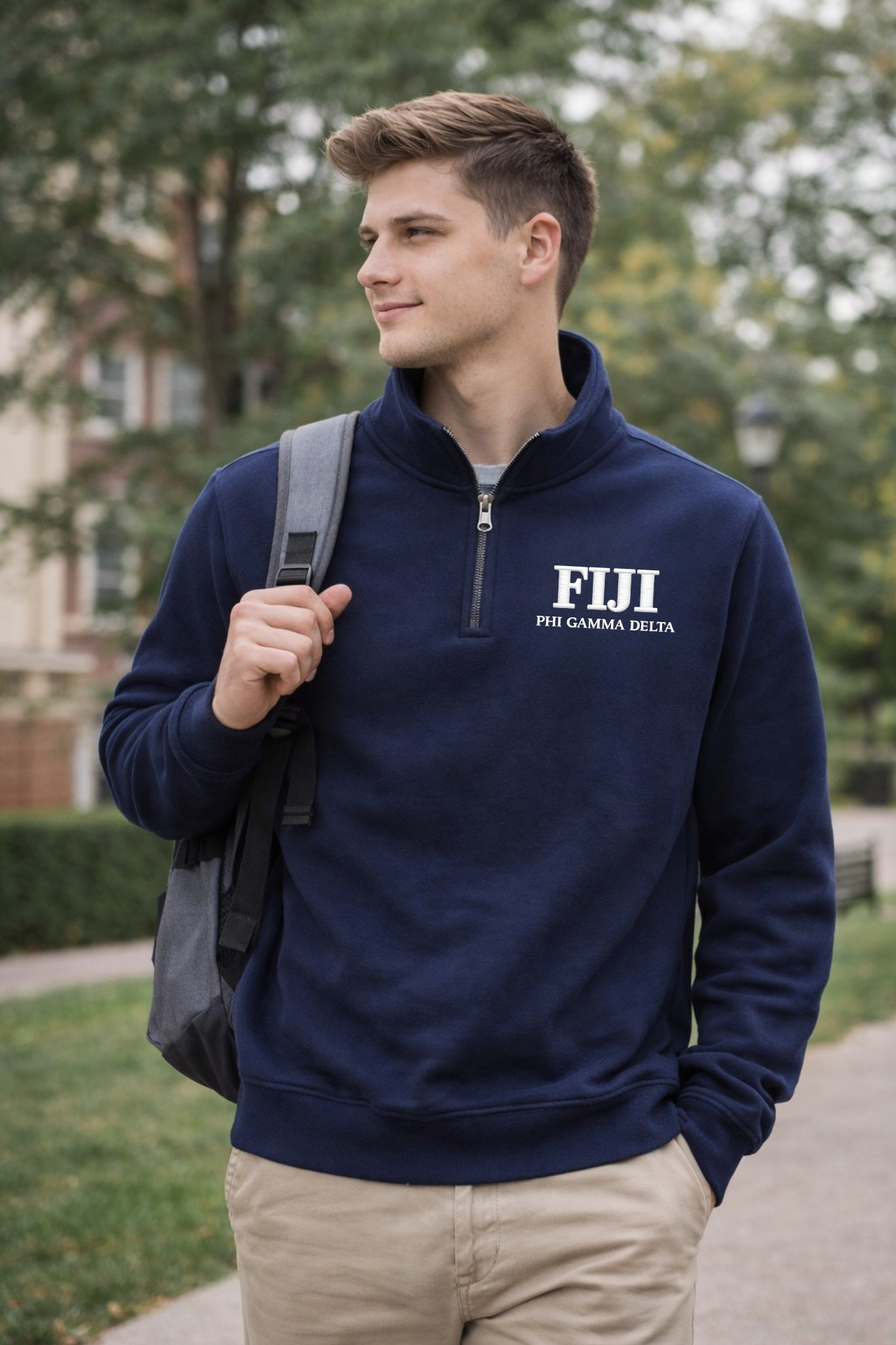 FIJI Embroidery-inspired Print Quarterzip | Navy Chapter Pullover