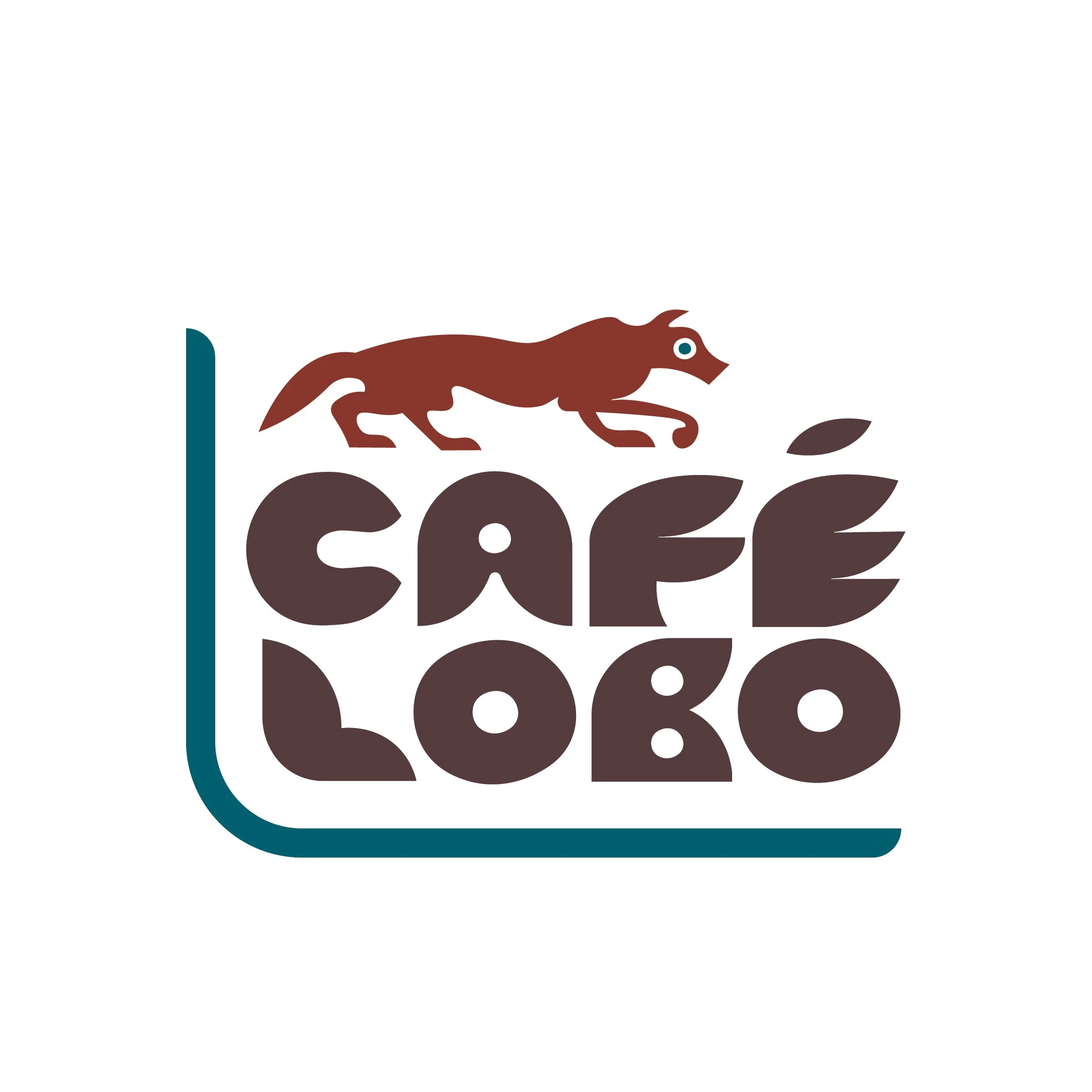 Logo for Café Loco featuring a stylized brown wolf and the café name in bold brown letters.