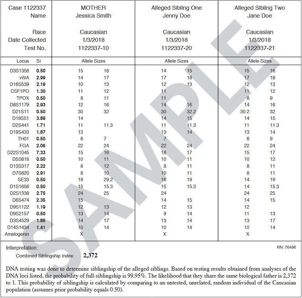 Sibling DNA Test Supported Result Examples