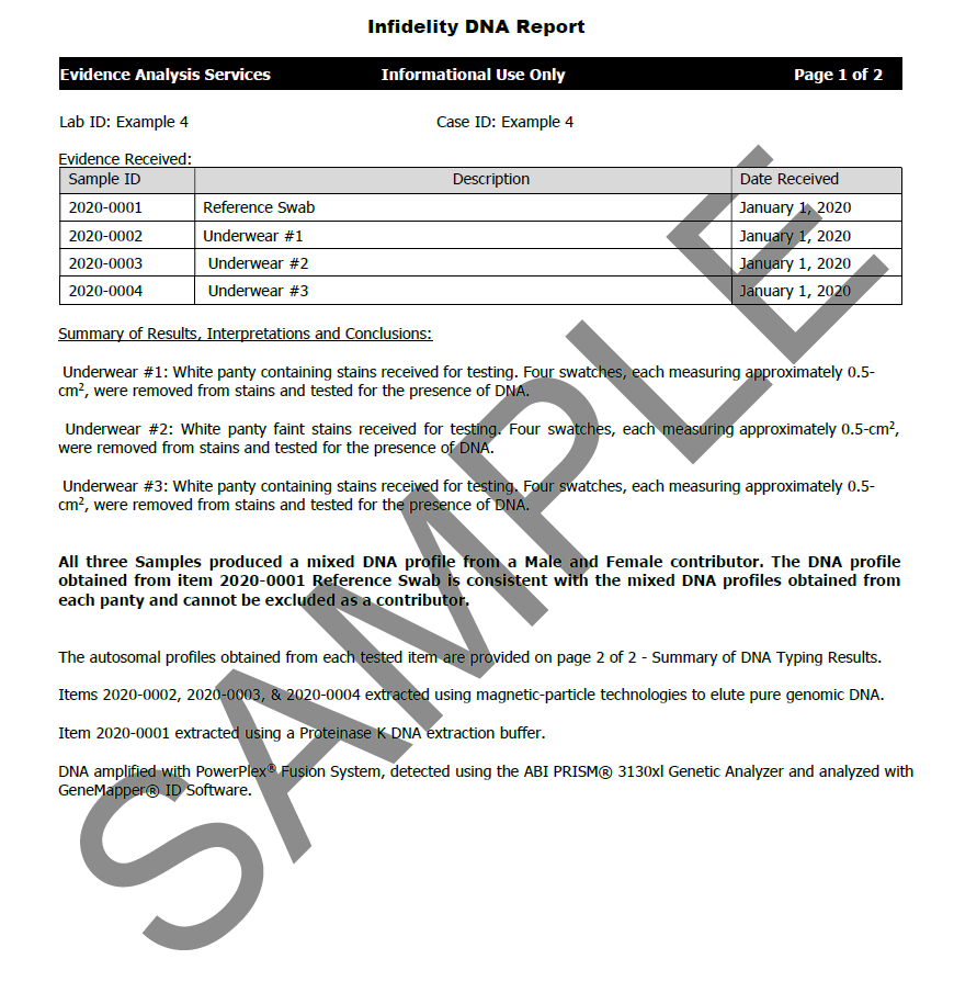 Infidelity DNA Extraction and Comparison Test Result
