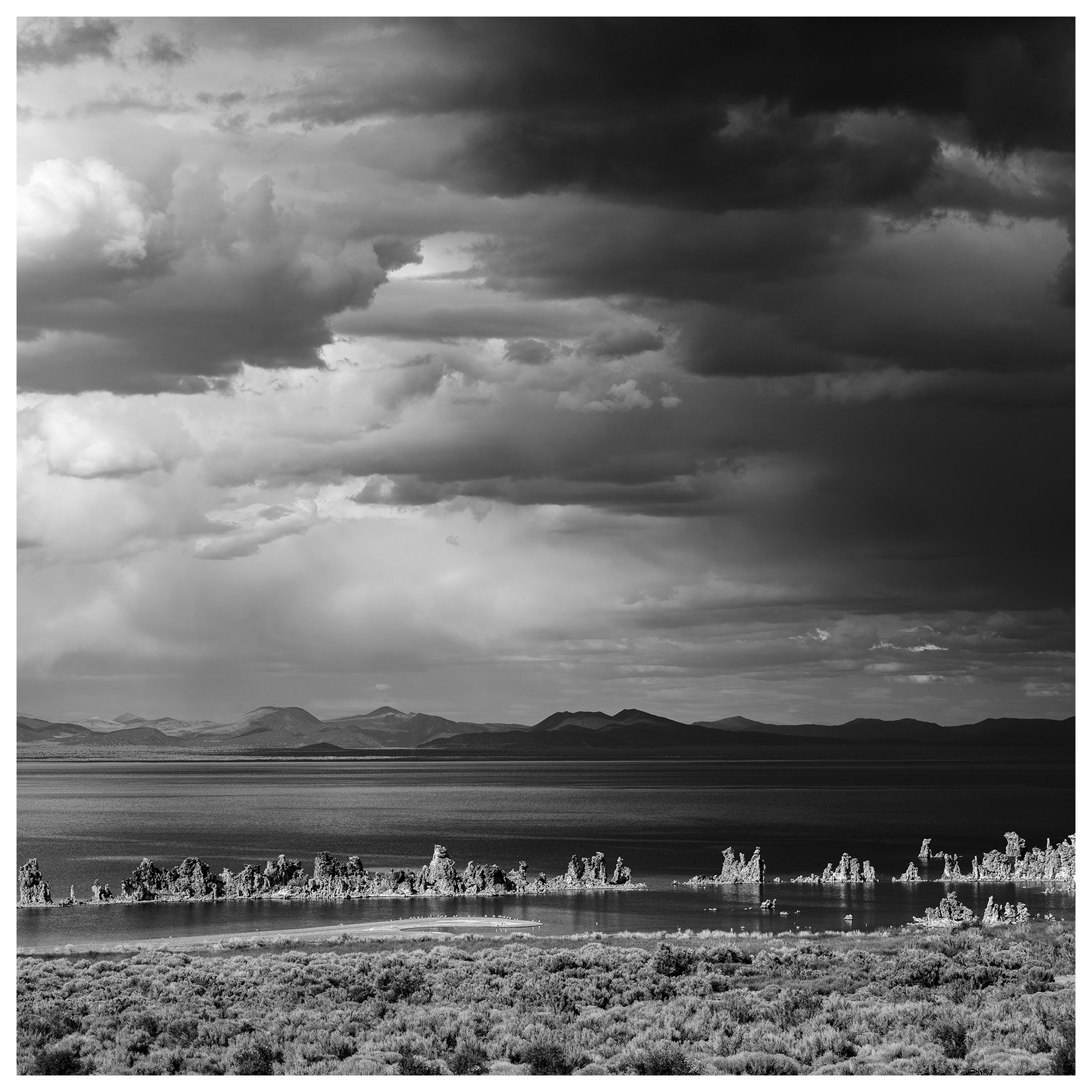 Fine Art Black and White Landscape photograph of Mono Lake Thunderstorm.