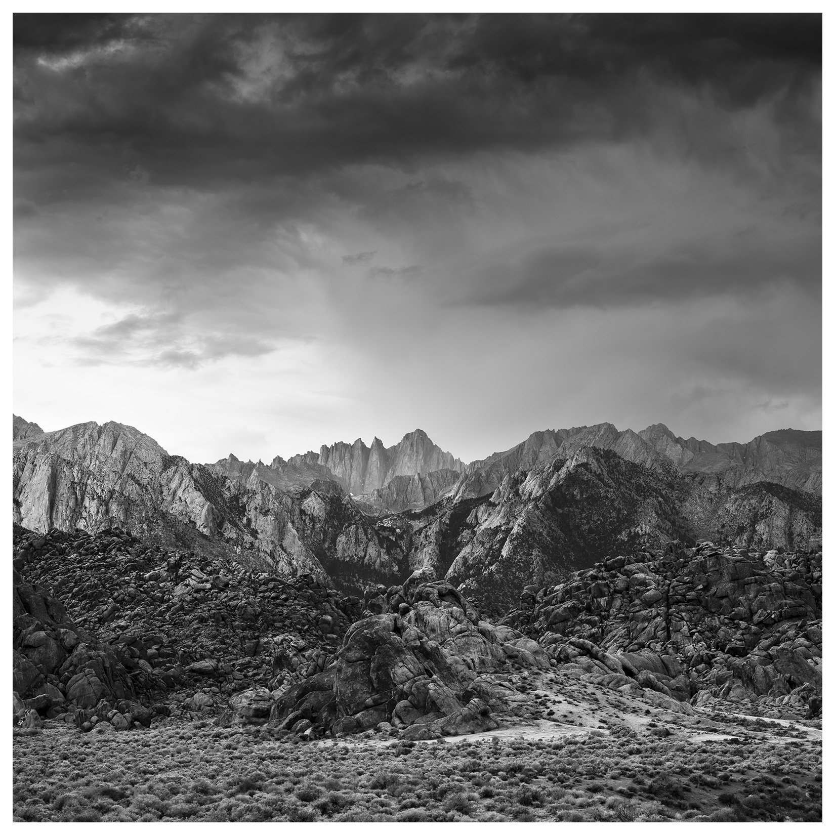 Fine Art Black and White Landscape photograph of Mount Whitney.