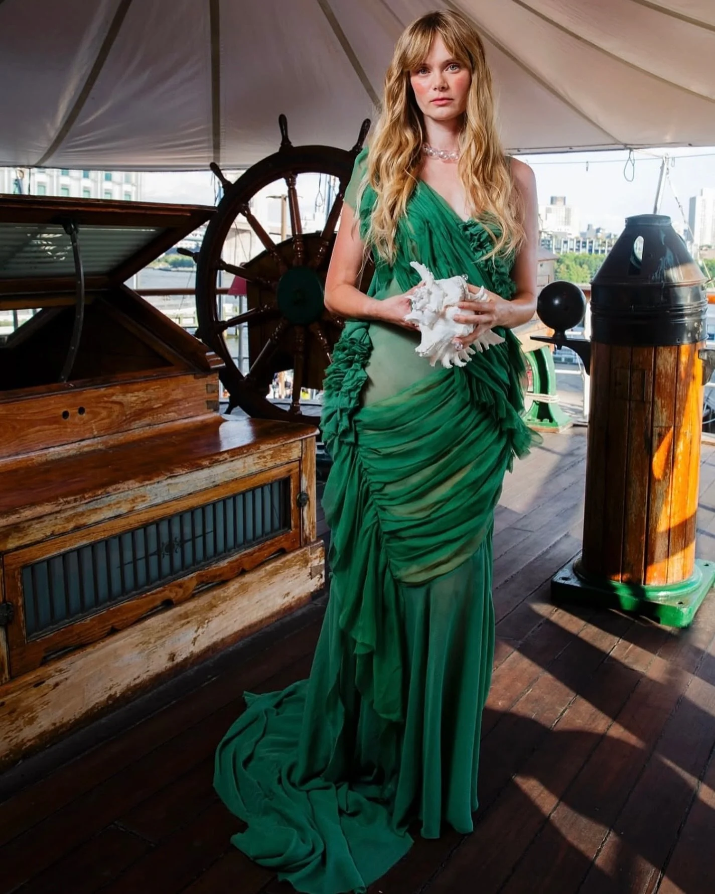 @sara_paxton in @tylermcgillivary #mermaiden SS26 show on Wavertree boat #southstreetseaport 🧜&zwj;♀️ #newyorkfashionweek #sarapaxton #tylermcgillivary