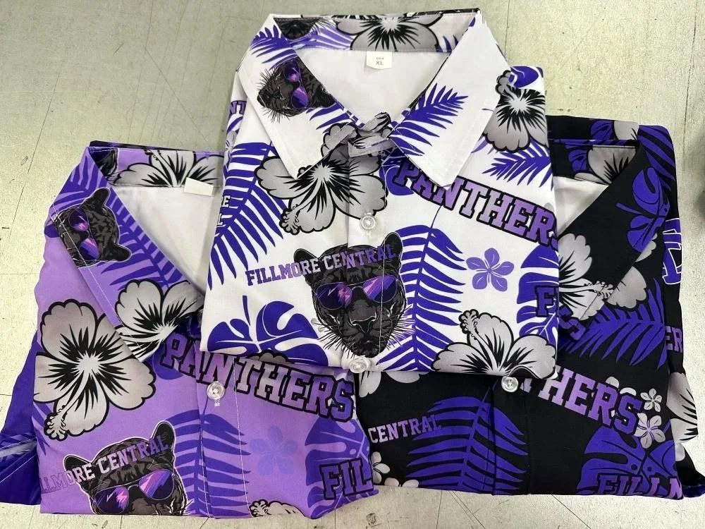 Sublimated Hawaiian shirt made for Fillmore Central school 