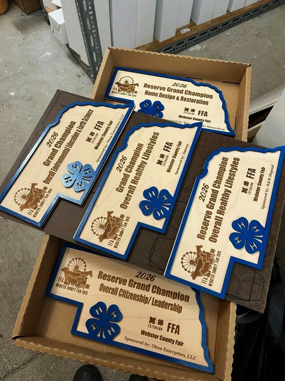 Lasered Nebraska plaques made for the 2026 Webster Co Fair