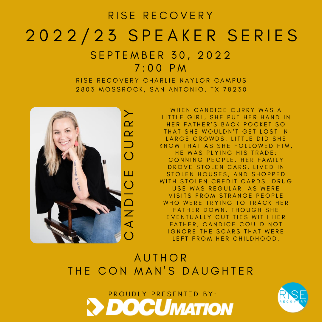 Candice Curry, Author of The Con Man's Daughter, at Rise Recovery