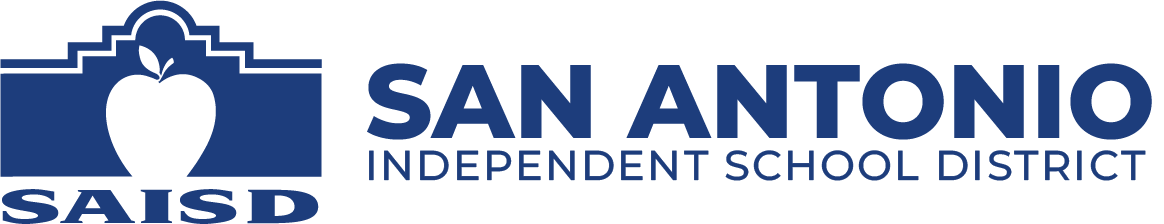 Logo of San Antonio Independent School District with a stylized apple and building outline.