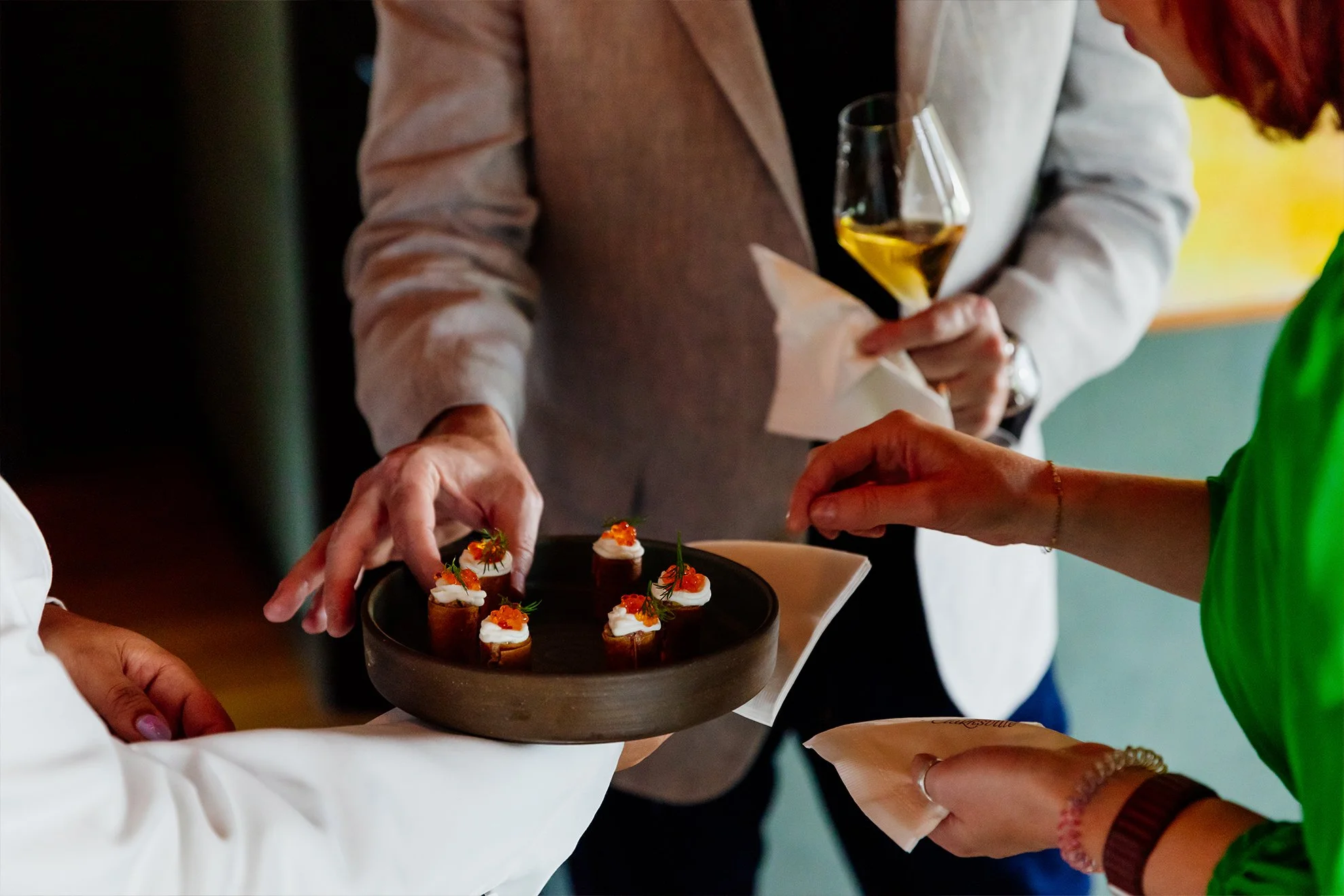 Passed appetizers and wine