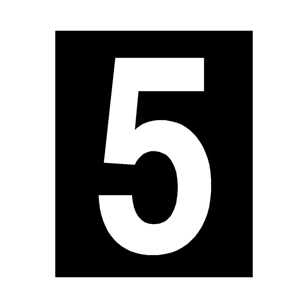 Black background with a large white number 5 in the center.