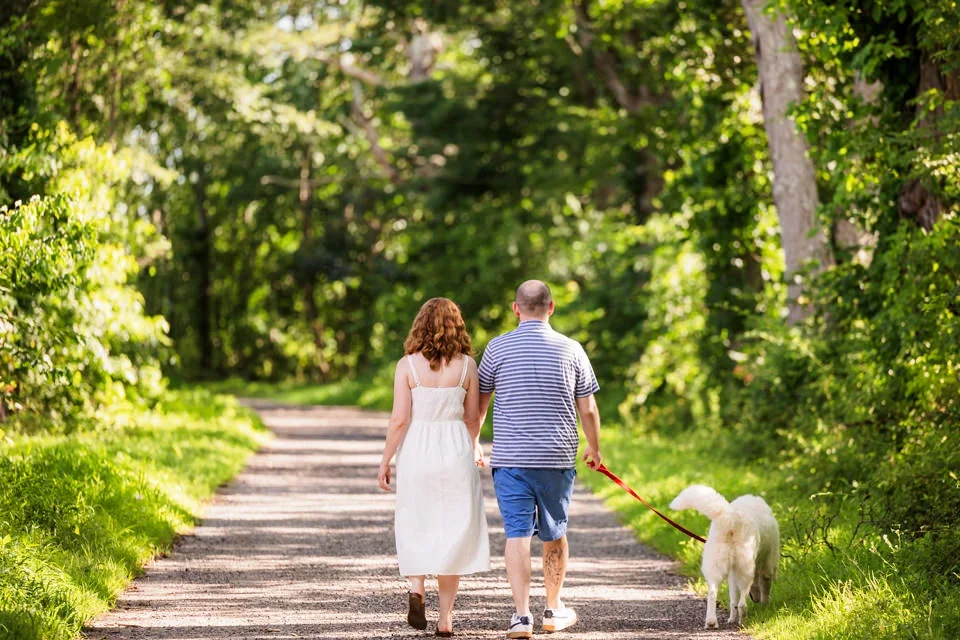 Candid Engagement Session Walking Together Outdoors