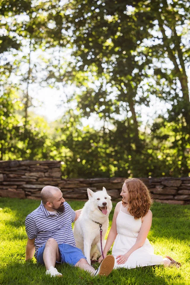 At-Home Engagement Session With Dog Outdoors