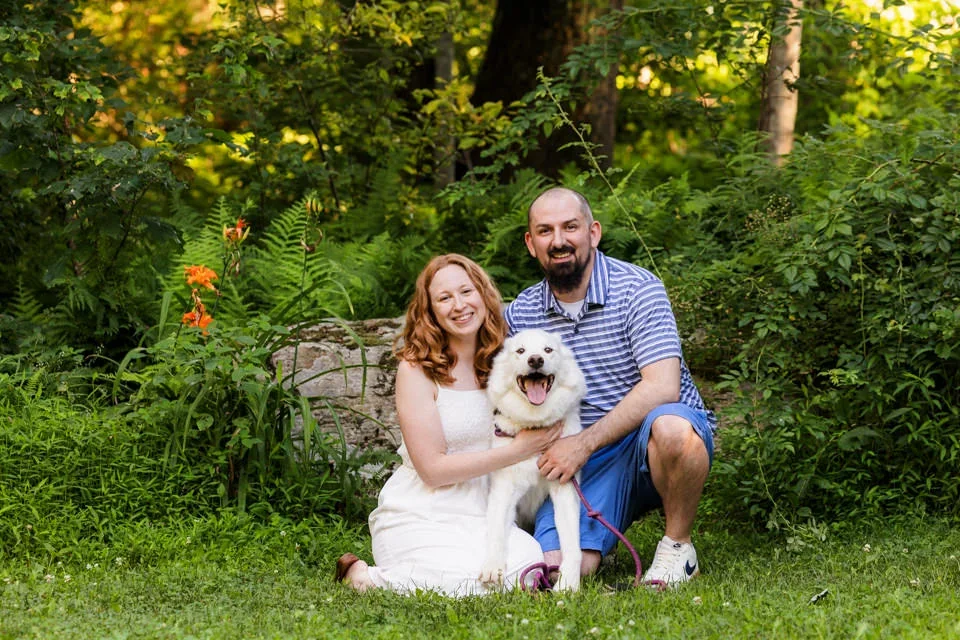At-Home Engagement Session With Dog Outdoors