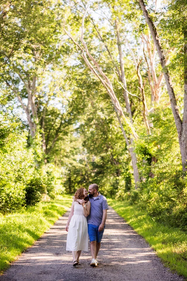 Candid Engagement Session Walking Together Outdoors