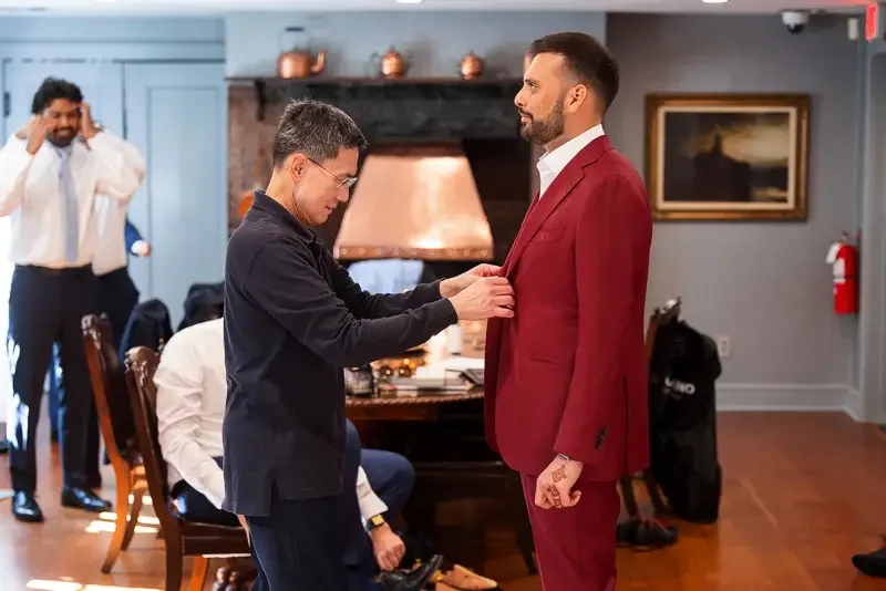 Saint Clements Castle groom getting dressed