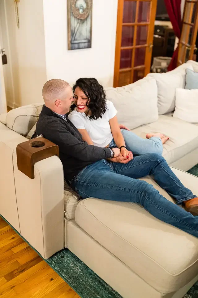 Cozy At-Home Engagement Photos on the Couch