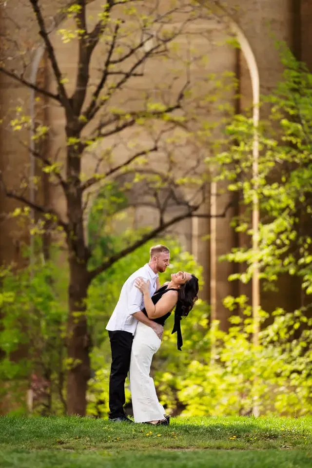 Romantic Dip Kiss in Astoria Park