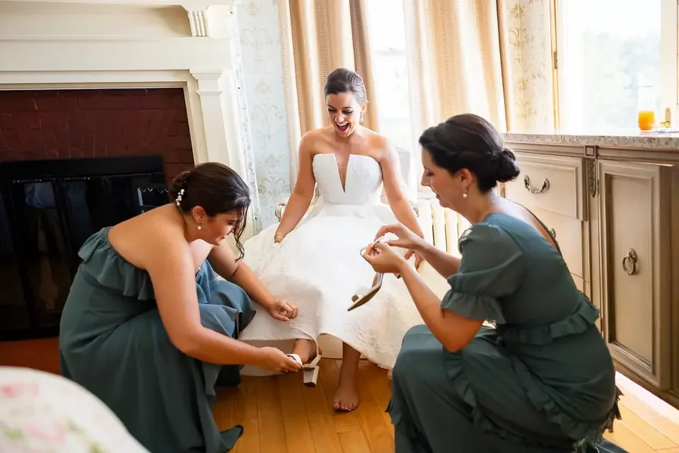 Bride Getting Ready with Bridesmaids