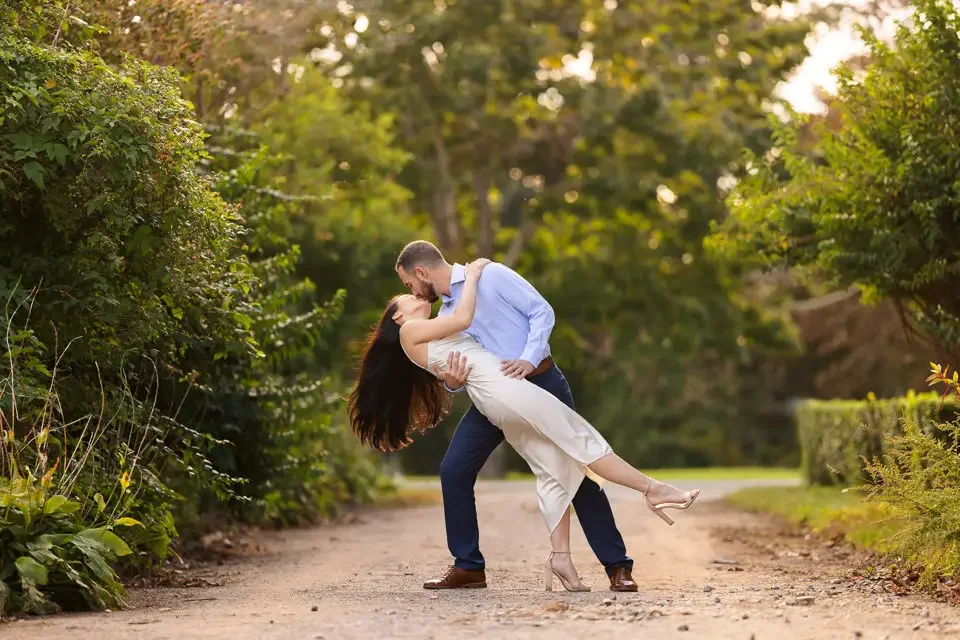 Dip Kiss Engagement Moment