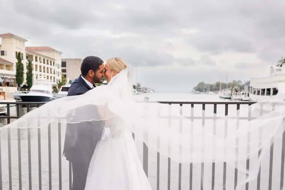 Waterfront Wedding Portrait with Veil