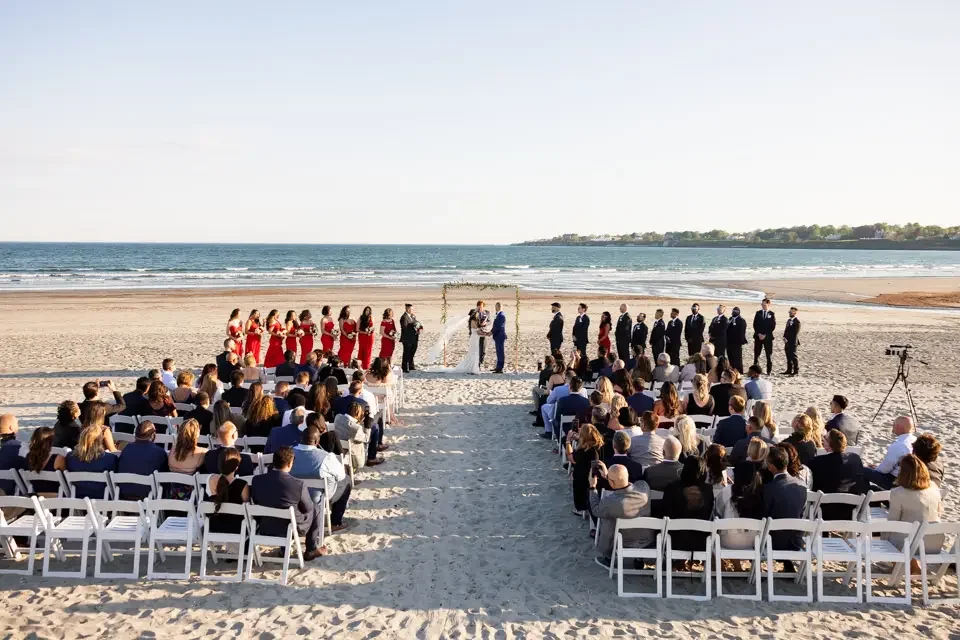 Wide View of a Coastal Beach Wedding Ceremony