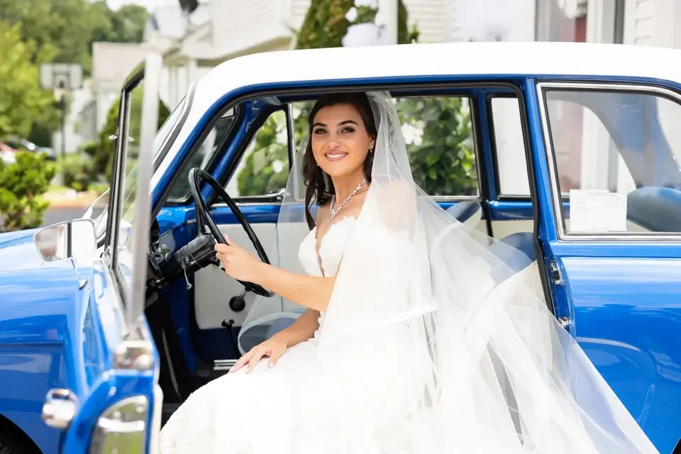 Bride Portrait in Vintage Wedding Car