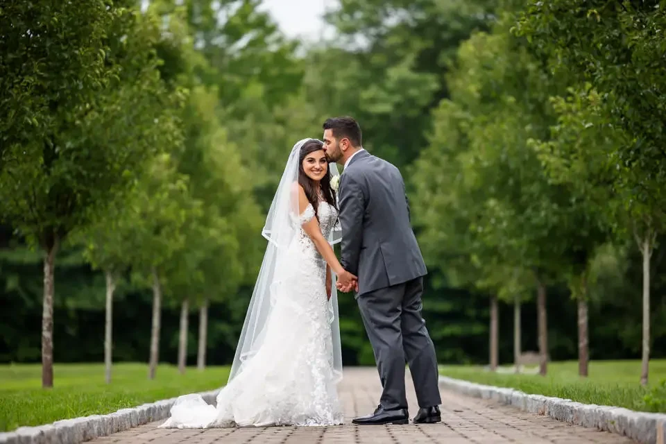 Elegant Tree-Lined Wedding Portrait