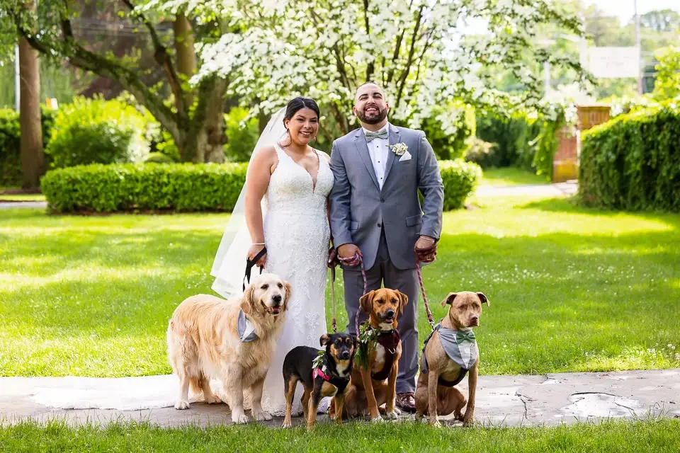 Joyful Garden Wedding Portrait with Natural Light
