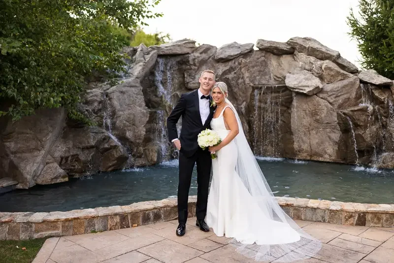 Wedding Portrait By Water Feature