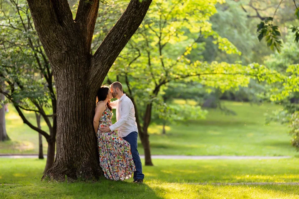 Golden Hour Garden Engagement Moment