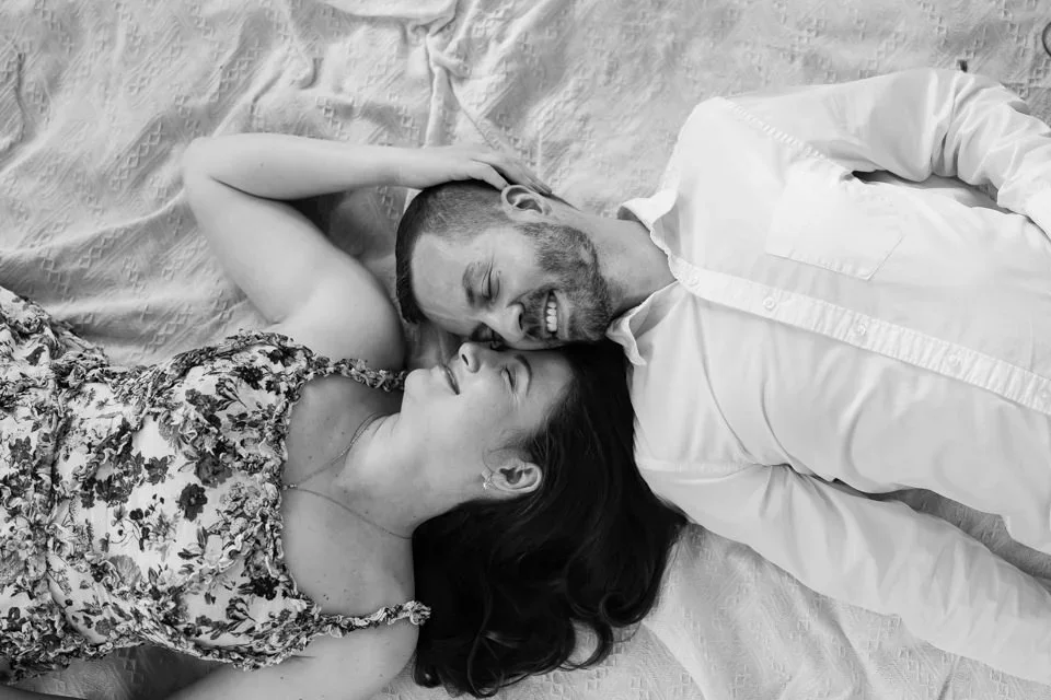 Black and White Intimate Engagement Portrait