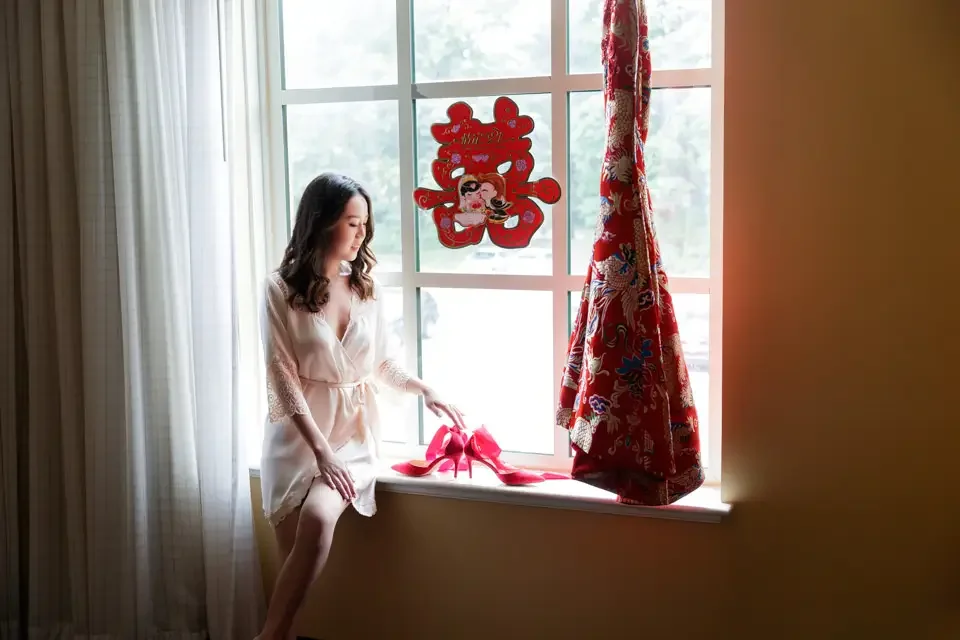 Bridal Preparation with Red Wedding Details